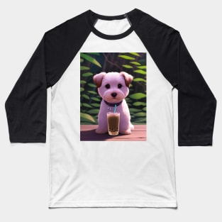 Puppy with boba bubble tea Baseball T-Shirt